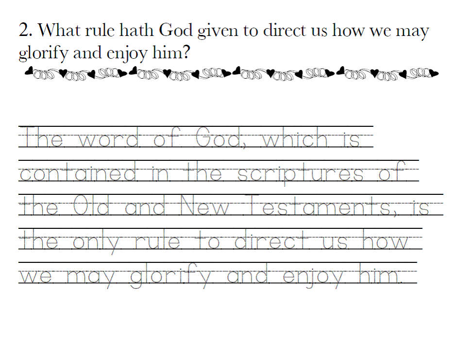 Westminster Shorter Catechism Copywork « Wisdom And Righteousness